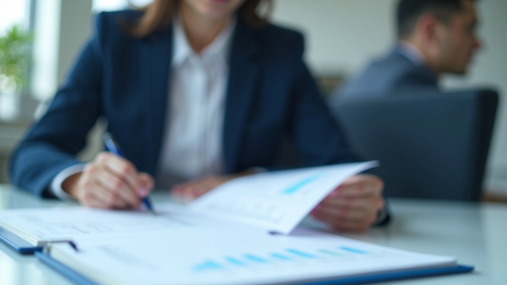 Professional accountant reviewing financial statements and balance sheet documents at organized workspace