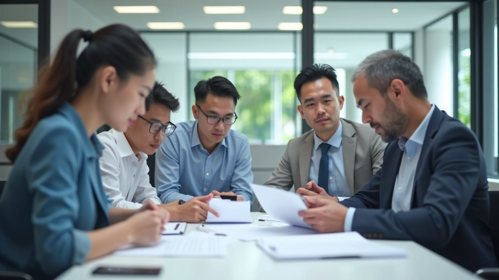 Our team working together on financial documentation